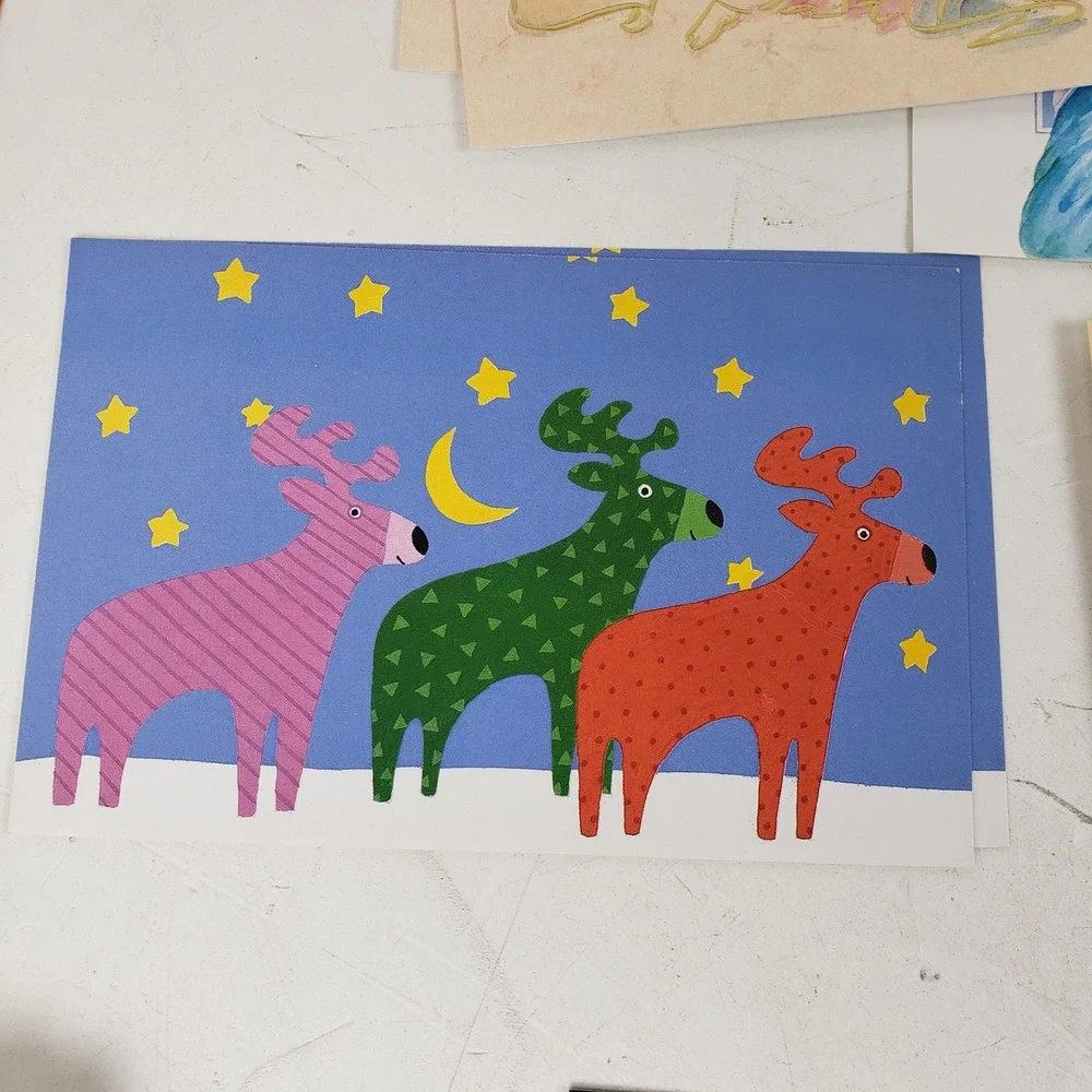 39 Vintage Assorted Christmas Greeting Cards Lot Unused Santa Reindeer Foil Art